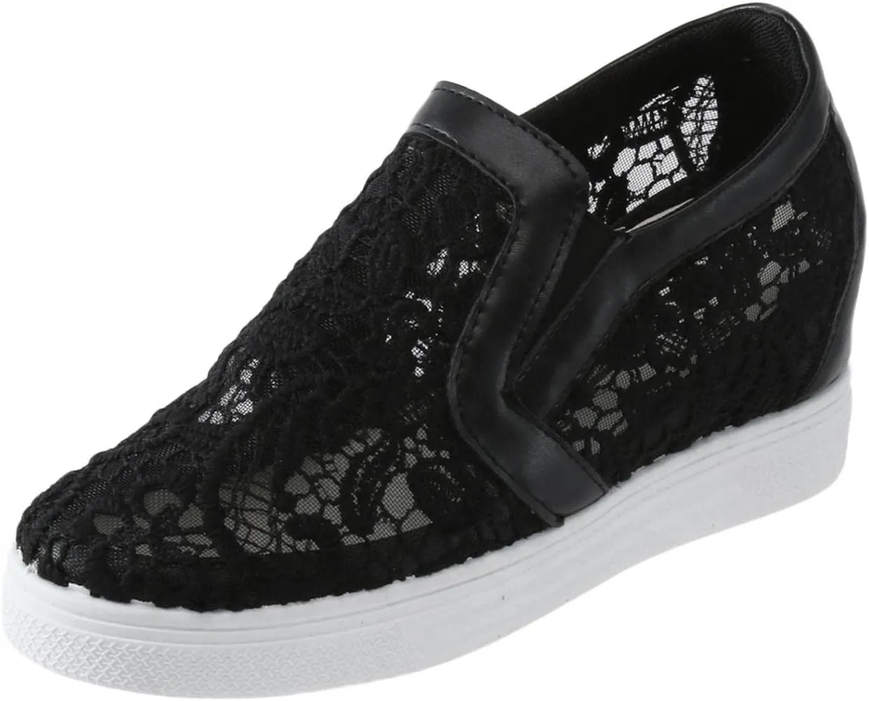 Hbeylia Platform Hidden Heels Sneakers For Women Fashion Flower Embroidered Design Lace Crochet Slip On Chunky Bottom High Heels High Top Canvas Shoes Casual Walking Slip On Loafers Work Shoes