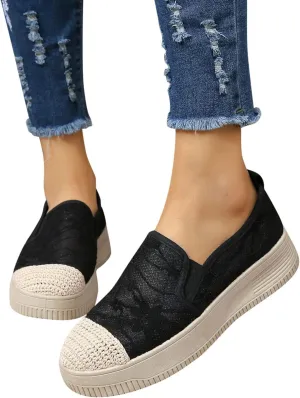 Hbeylia Vintage Dress Loafers for Women Ladies Fashion Espadrille Round Toe Slip On Fashion Sneakers Chunky Bottom Heels Rubber Sole Anti Skid Play Sneakers Dressy Canvas Shoes for School Uniform