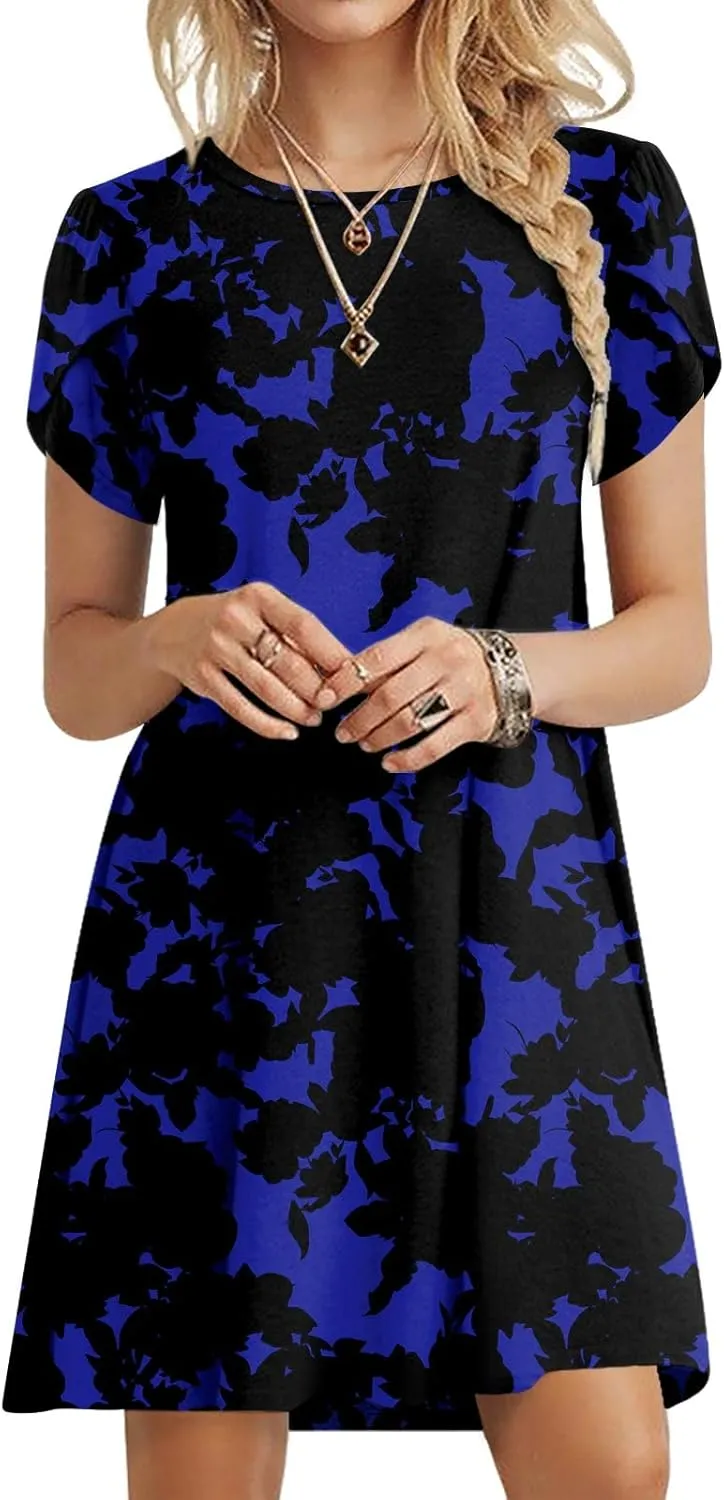 HOTGIFT 2025 Womens Dress Summer Short Sleeve Crewneck Sundress with Pockets M-4XL