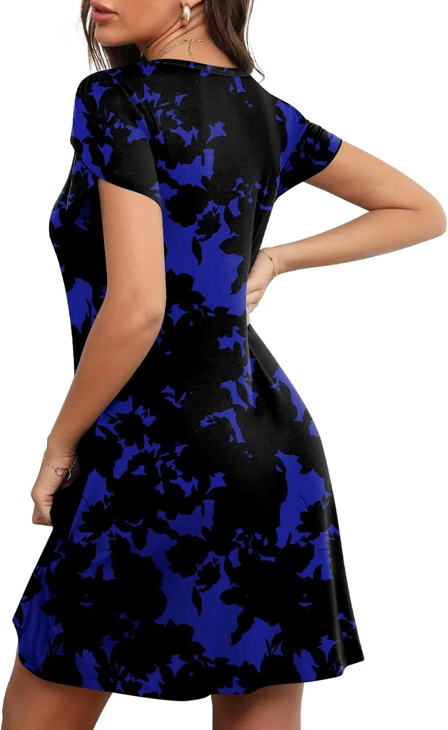 HOTGIFT 2025 Womens Dress Summer Short Sleeve Crewneck Sundress with Pockets M-4XL