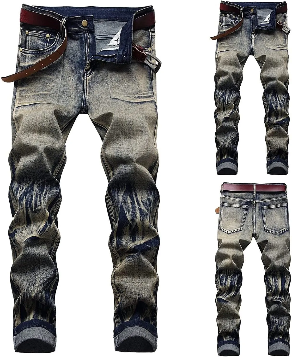 Jeans Men Slim Fit Stretch Jeans Regular Fit Straight Leg Denim Modern Men Boys Trousers Cut Basic Washed Mens Jeans