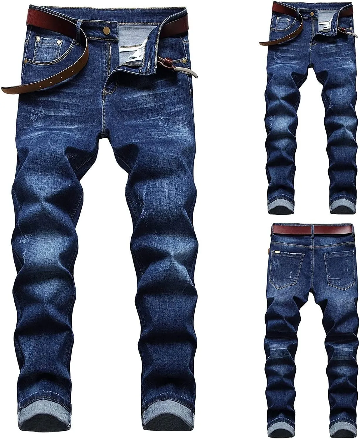 Jeans Men Slim Fit Stretch Jeans Regular Fit Straight Leg Denim Modern Men Boys Trousers Cut Basic Washed Mens Jeans