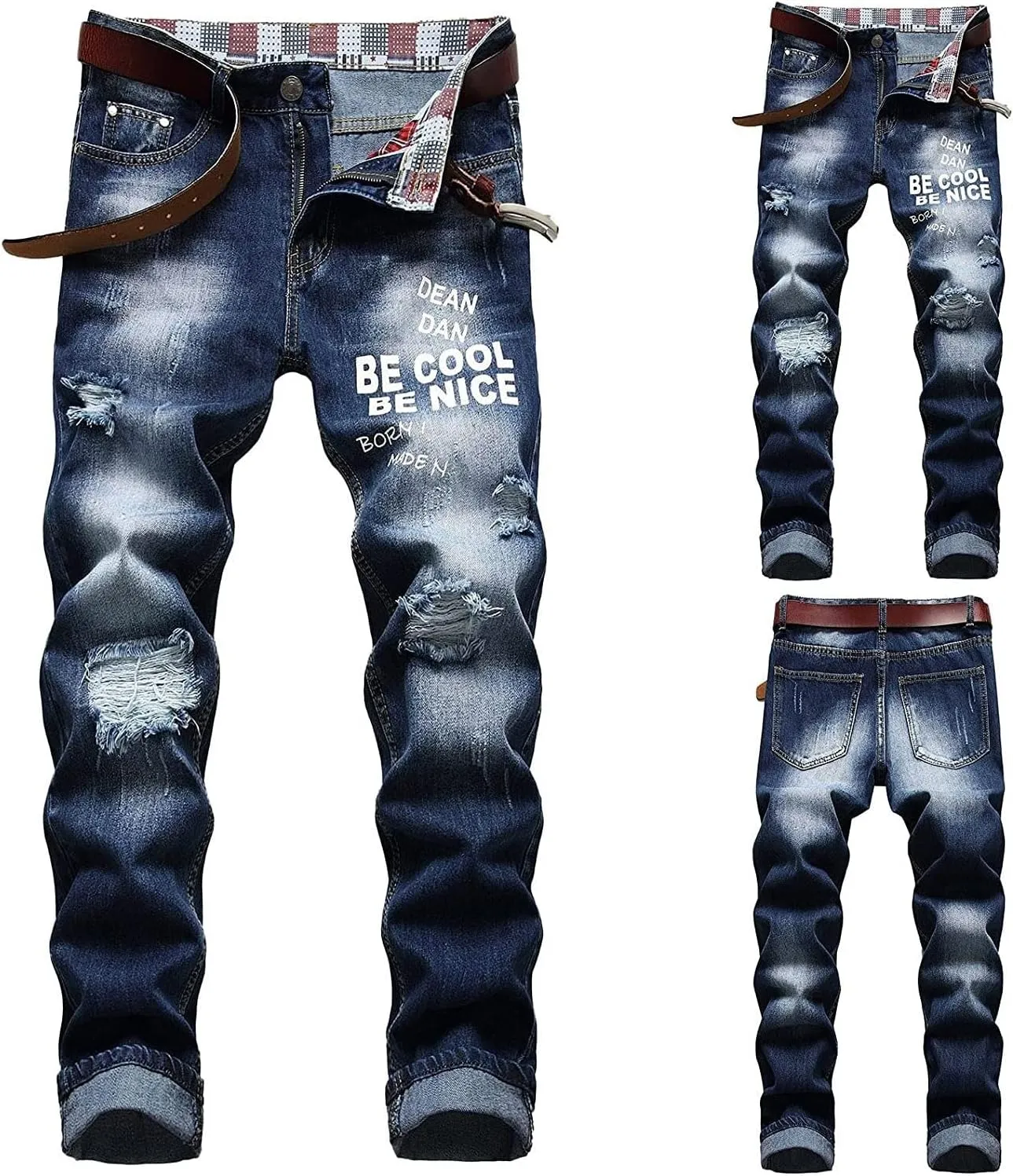 Jeans Men Slim Fit Stretch Jeans Regular Fit Straight Leg Denim Modern Men Boys Trousers Cut Basic Washed Mens Jeans