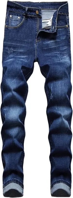 Jeans Men Slim Fit Stretch Jeans Regular Fit Straight Leg Denim Modern Men Boys Trousers Cut Basic Washed Mens Jeans