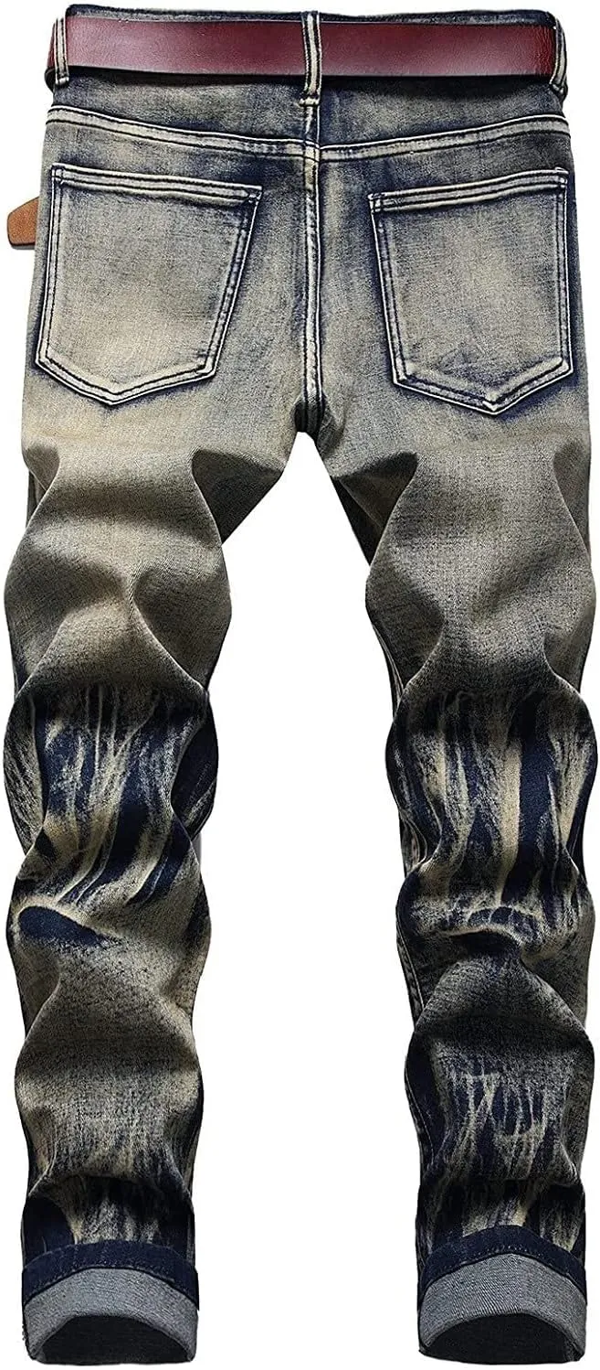 Jeans Men Slim Fit Stretch Jeans Regular Fit Straight Leg Denim Modern Men Boys Trousers Cut Basic Washed Mens Jeans