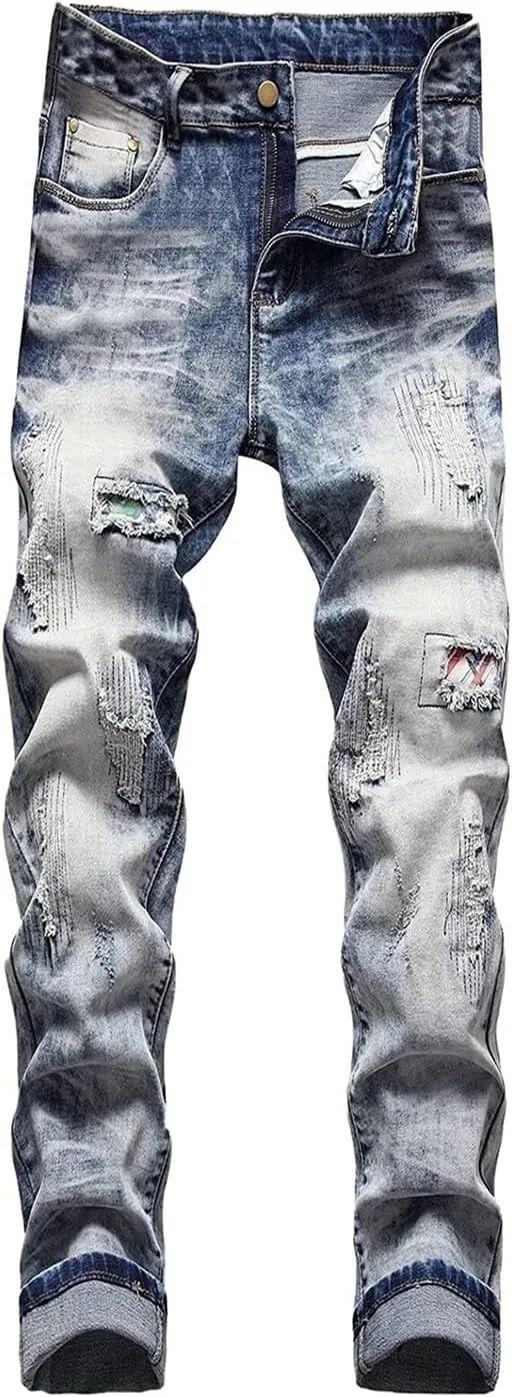 Jeans Men Slim Fit Stretch Jeans Regular Fit Straight Leg Denim Modern Men Boys Trousers Cut Basic Washed Mens Jeans
