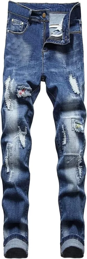 Jeans Men Slim Fit Stretch Jeans Regular Fit Straight Leg Denim Modern Men Boys Trousers Cut Basic Washed Mens Jeans