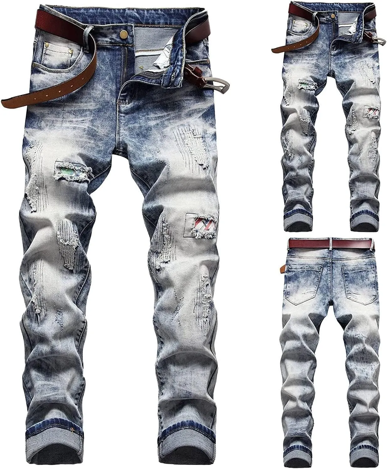 Jeans Men Slim Fit Stretch Jeans Regular Fit Straight Leg Denim Modern Men Boys Trousers Cut Basic Washed Mens Jeans