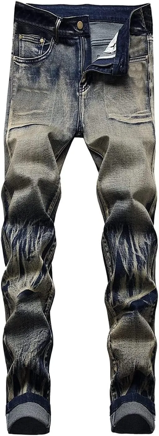 Jeans Men Slim Fit Stretch Jeans Regular Fit Straight Leg Denim Modern Men Boys Trousers Cut Basic Washed Mens Jeans