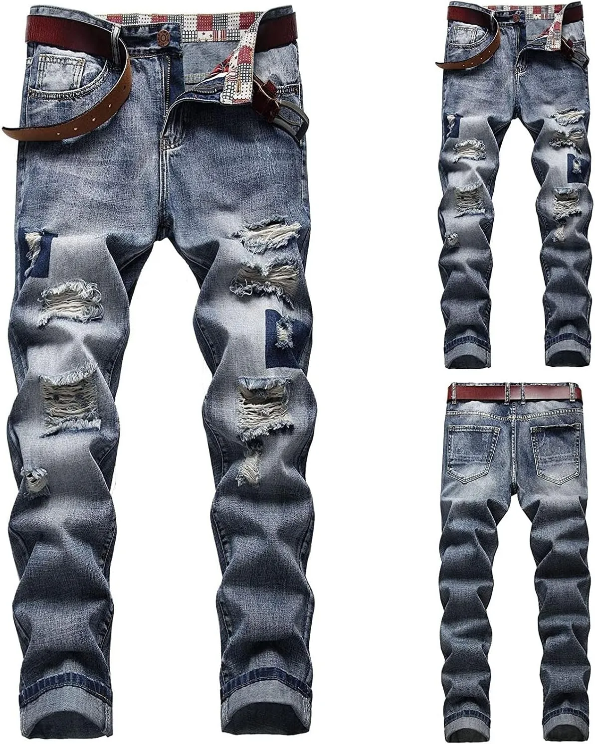 Jeans Men Slim Fit Stretch Jeans Regular Fit Straight Leg Denim Modern Men Boys Trousers Cut Basic Washed Mens Jeans
