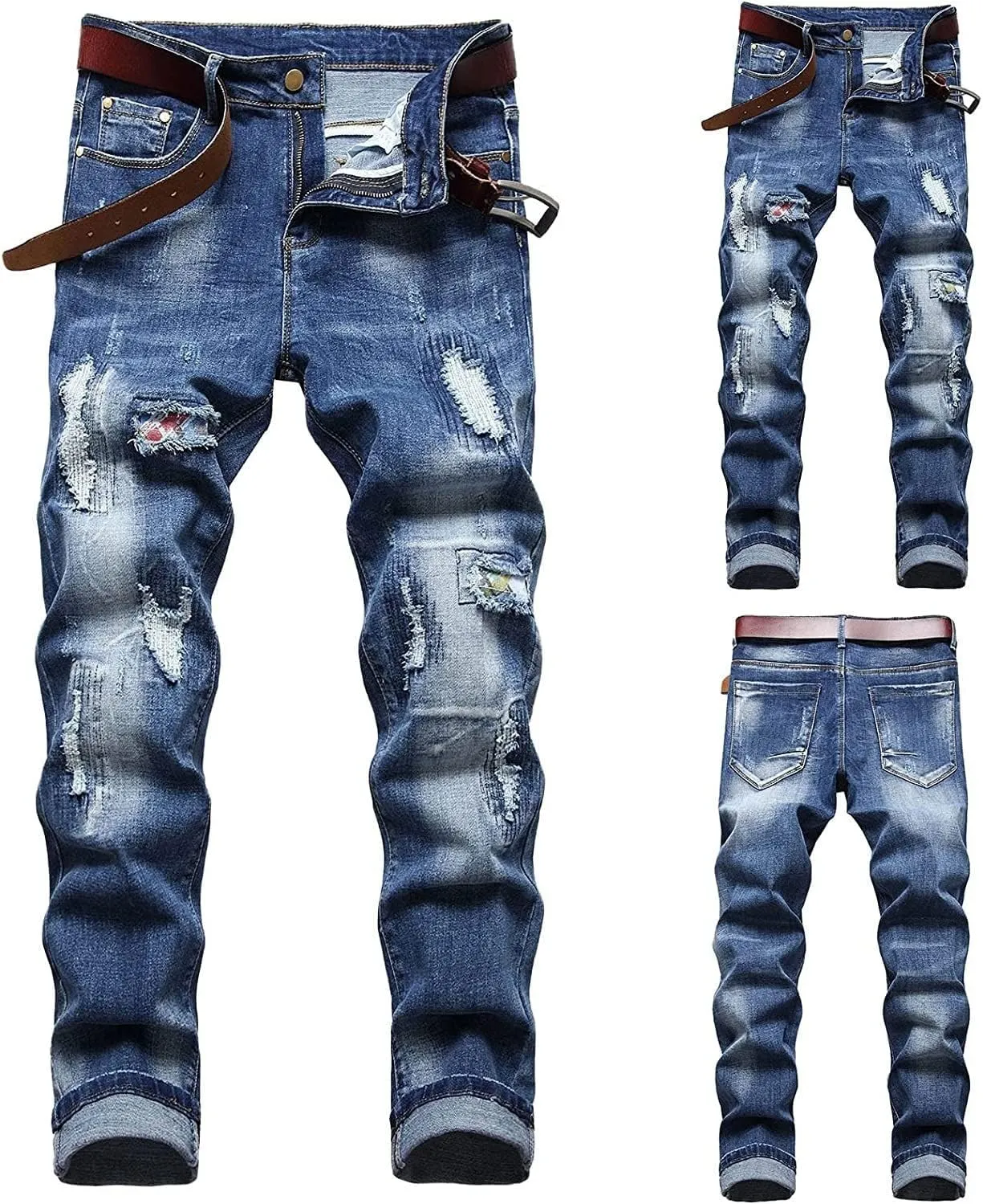 Jeans Men Slim Fit Stretch Jeans Regular Fit Straight Leg Denim Modern Men Boys Trousers Cut Basic Washed Mens Jeans