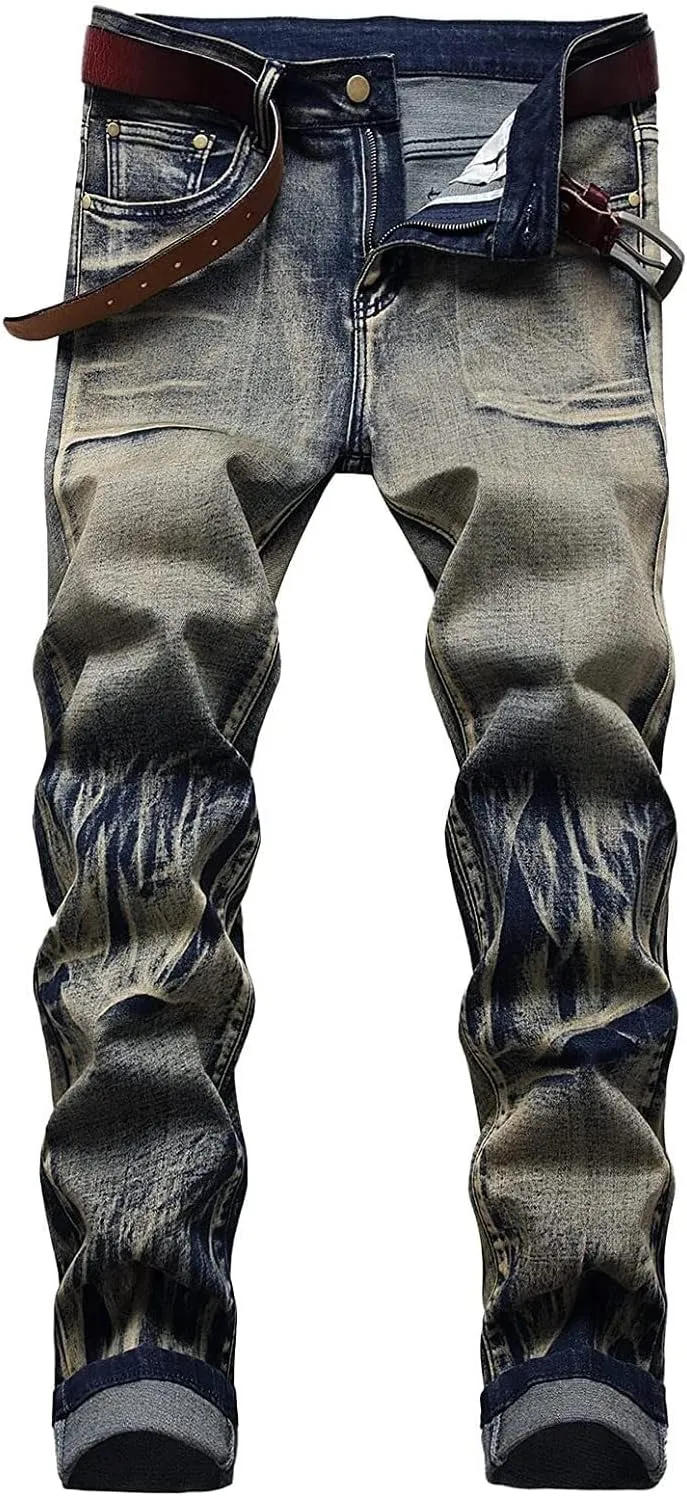 Jeans Men Slim Fit Stretch Jeans Regular Fit Straight Leg Denim Modern Men Boys Trousers Cut Basic Washed Mens Jeans