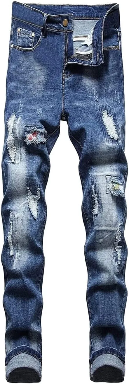 Jeans Men Slim Fit Stretch Jeans Regular Fit Straight Leg Denim Modern Men Boys Trousers Cut Basic Washed Mens Jeans