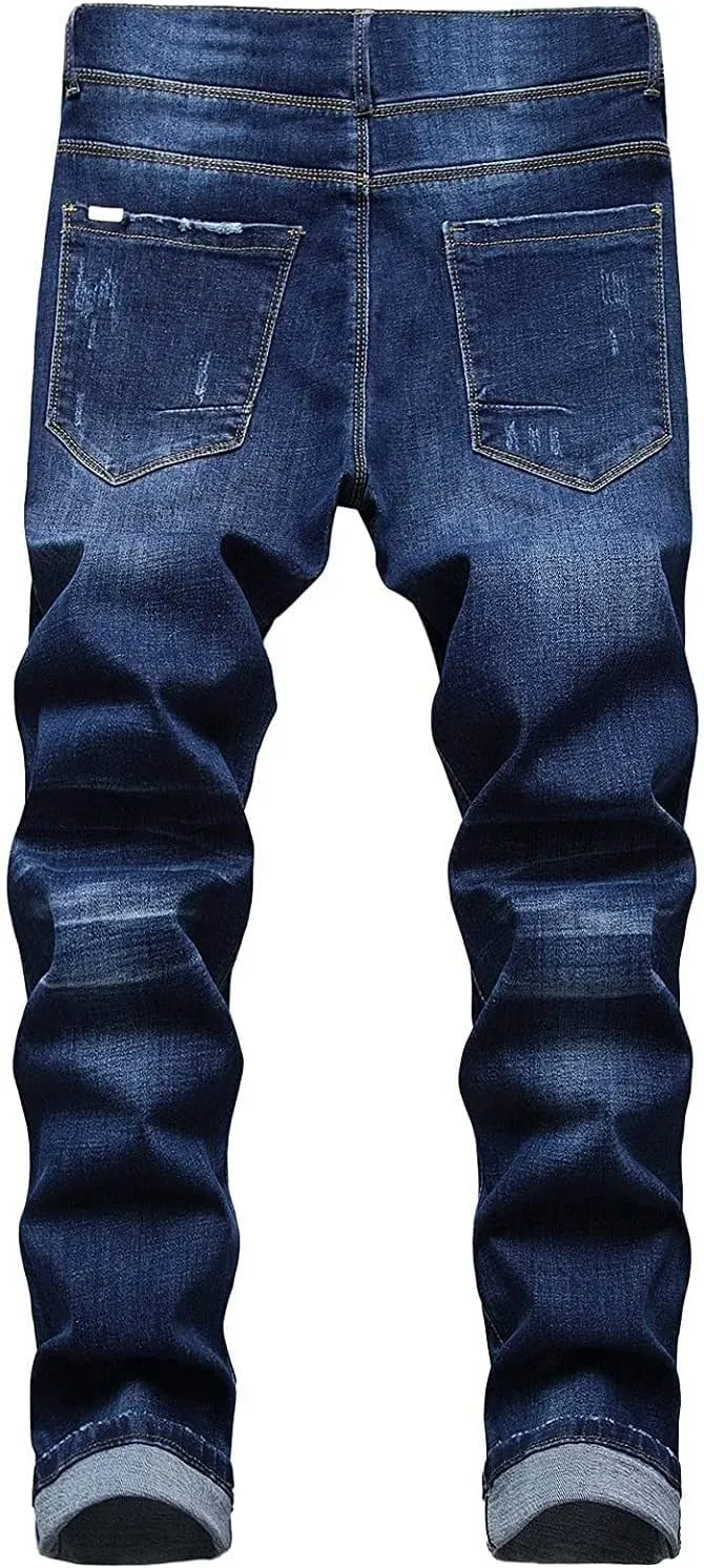 Jeans Men Slim Fit Stretch Jeans Regular Fit Straight Leg Denim Modern Men Boys Trousers Cut Basic Washed Mens Jeans