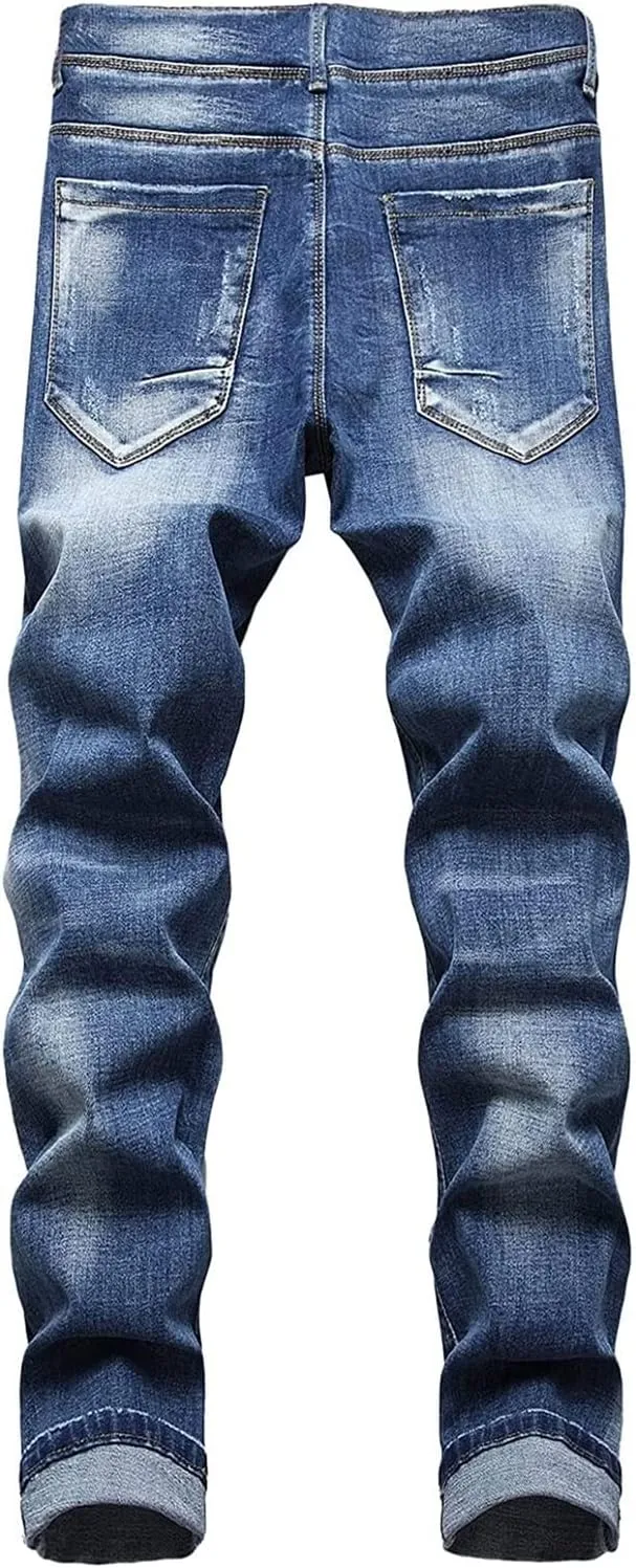 Jeans Men Slim Fit Stretch Jeans Regular Fit Straight Leg Denim Modern Men Boys Trousers Cut Basic Washed Mens Jeans