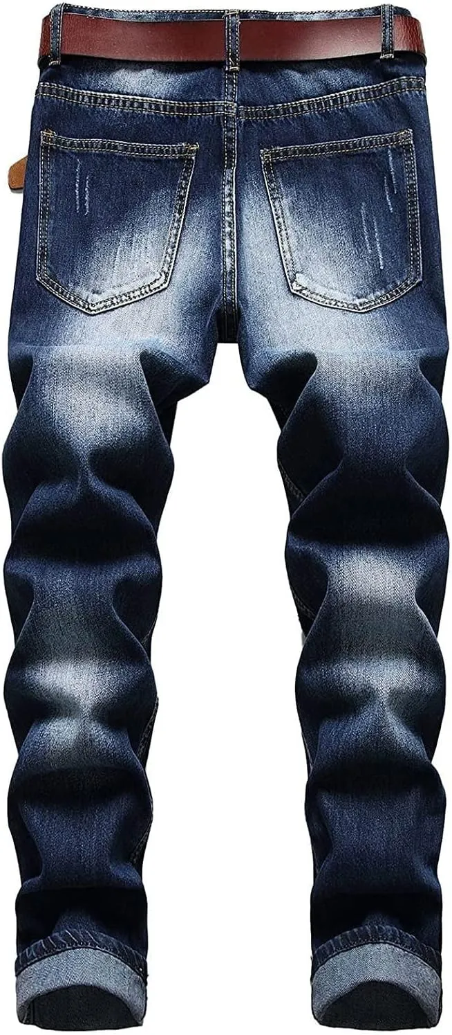 Jeans Men Slim Fit Stretch Jeans Regular Fit Straight Leg Denim Modern Men Boys Trousers Cut Basic Washed Mens Jeans