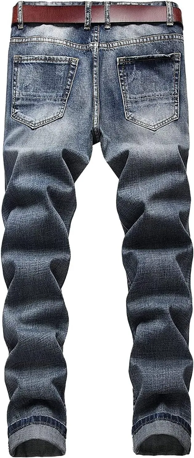Jeans Men Slim Fit Stretch Jeans Regular Fit Straight Leg Denim Modern Men Boys Trousers Cut Basic Washed Mens Jeans
