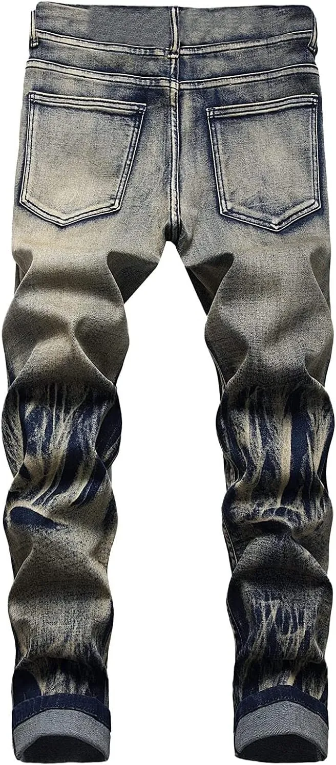 Jeans Men Slim Fit Stretch Jeans Regular Fit Straight Leg Denim Modern Men Boys Trousers Cut Basic Washed Mens Jeans