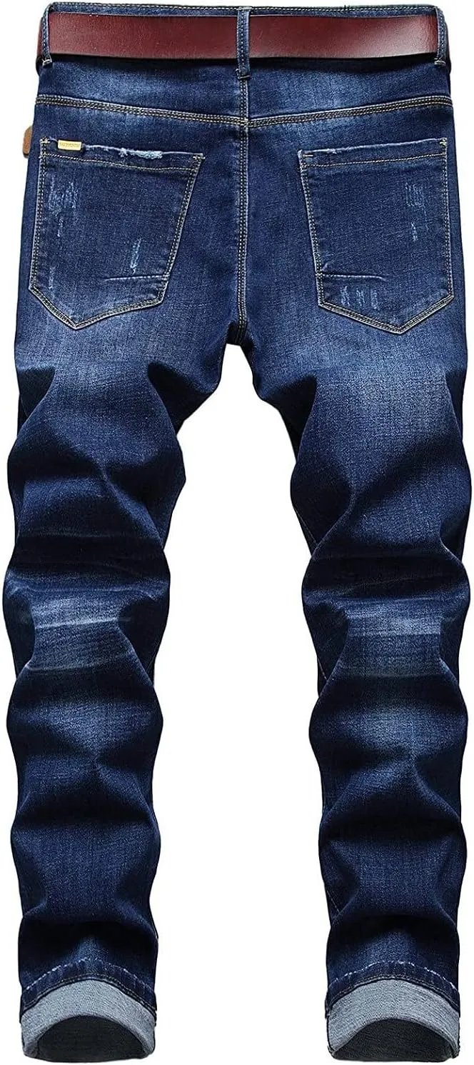 Jeans Men Slim Fit Stretch Jeans Regular Fit Straight Leg Denim Modern Men Boys Trousers Cut Basic Washed Mens Jeans