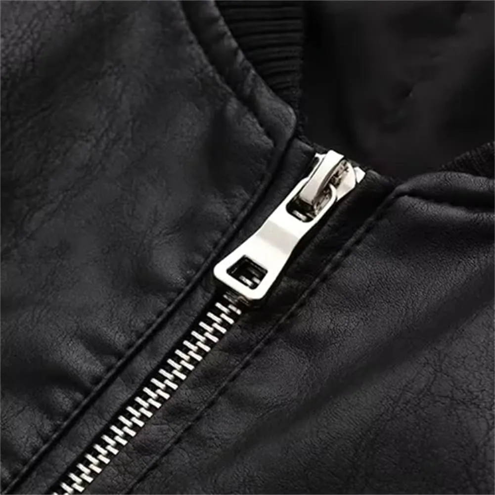 KEOMUD Women's Cropped Bomber Jacket Zip Casual Moto Biker Faux Leather Jacket with Pockets