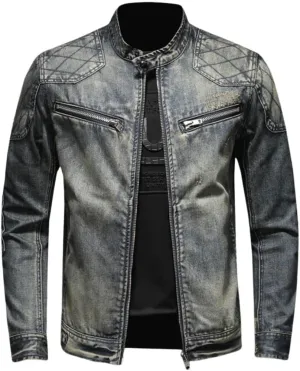 Kinkia Men's Distressed Denim Jacket American Flag Patchwork Automotive Trucker Jean Jackets Coat