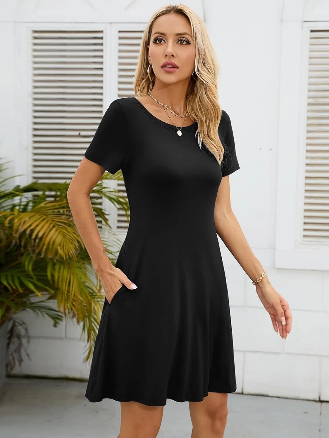 KORSIS Summer Dresses for Women Casual T-Shirt Dresses Swing Flowy Beach Vacation Sundress with Pockets (S-3XL)
