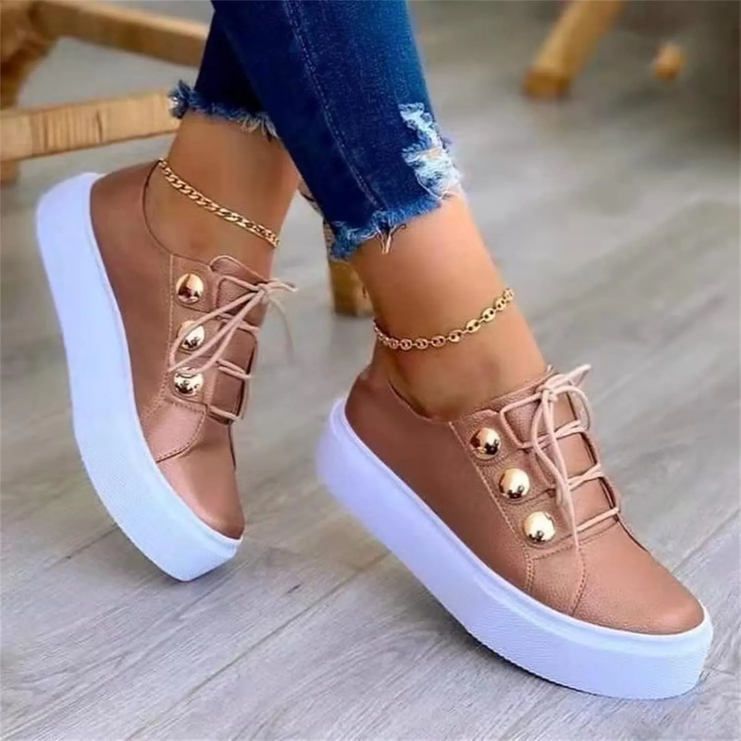 Lausiuoe Shoes For Women Sneakers Trendy Leather Shoes Low Top Slip On Sneakers Casual Comfortable Walking Flat Loafers