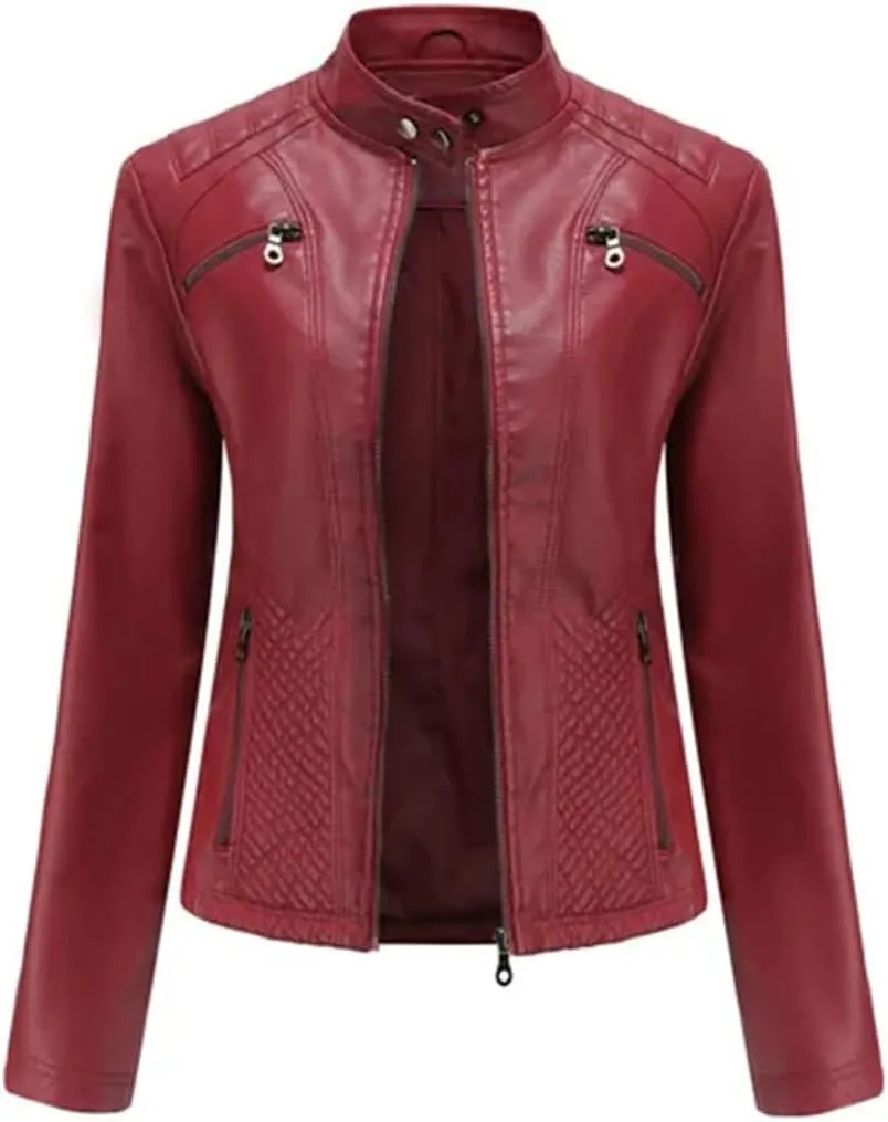 Leather Jacket Women Autumn Spring Moto Biker Zipper Jackets Faux Leather Casual Jacket