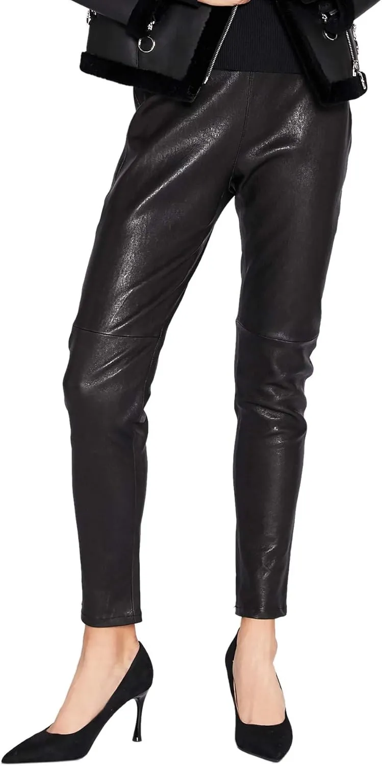 Leather Leggings for Women Stretchy High-Waisted Skinny Leather Pants Black SmartUniverseWear