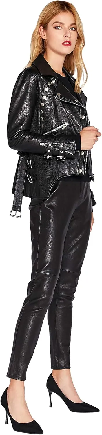 Leather Leggings for Women Stretchy High-Waisted Skinny Leather Pants Black SmartUniverseWear
