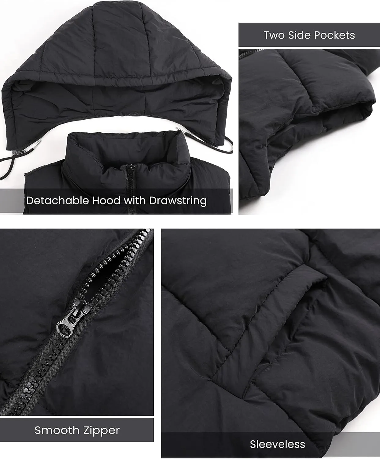 Lentta Women's Sleeveless Quilted Winter Warm Hooded Puffer Vest Padded Gilet Coat