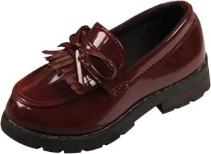 Little Girl Slip On Leather Loafer Tassel Bow School Dress Non-slip Shoes For Girls Toddler Boy