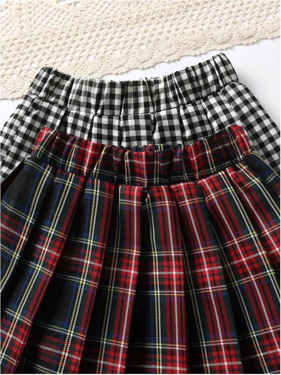 MakeMeChic Baby Girls 2 Pack Plaid High Waisted Mini Skirts JK Pleated Skirt 4-7Y