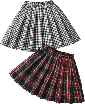 MakeMeChic Baby Girls 2 Pack Plaid High Waisted Mini Skirts JK Pleated Skirt 4-7Y