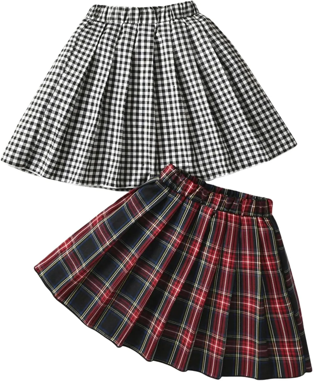 MakeMeChic Baby Girls 2 Pack Plaid High Waisted Mini Skirts JK Pleated Skirt 4-7Y