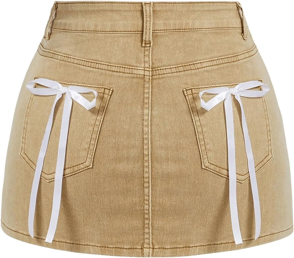 MakeMeChic Women's Denim Skirt High Waist Bow Pocket Bodycon Y2K Mini Jean Skirts