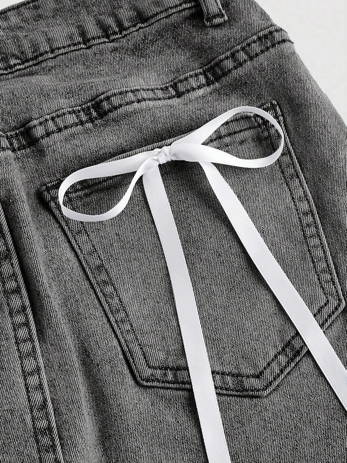 MakeMeChic Women's Denim Skirt High Waist Bow Pocket Bodycon Y2K Mini Jean Skirts