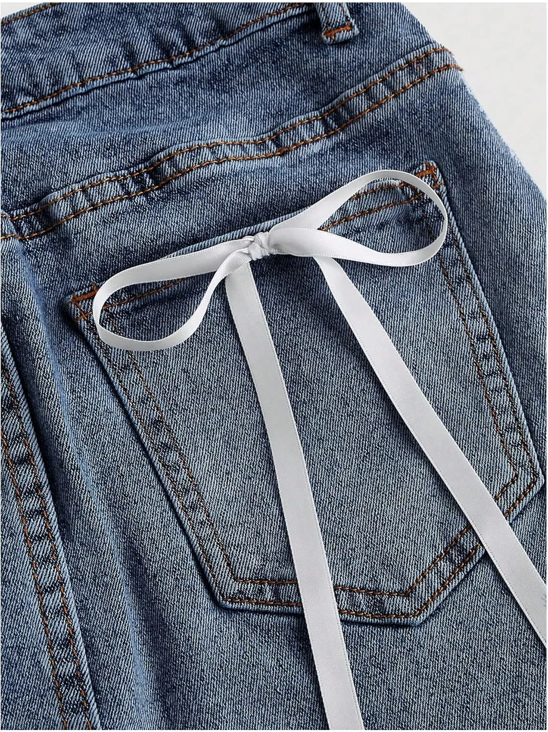 MakeMeChic Women's Denim Skirt High Waist Bow Pocket Bodycon Y2K Mini Jean Skirts