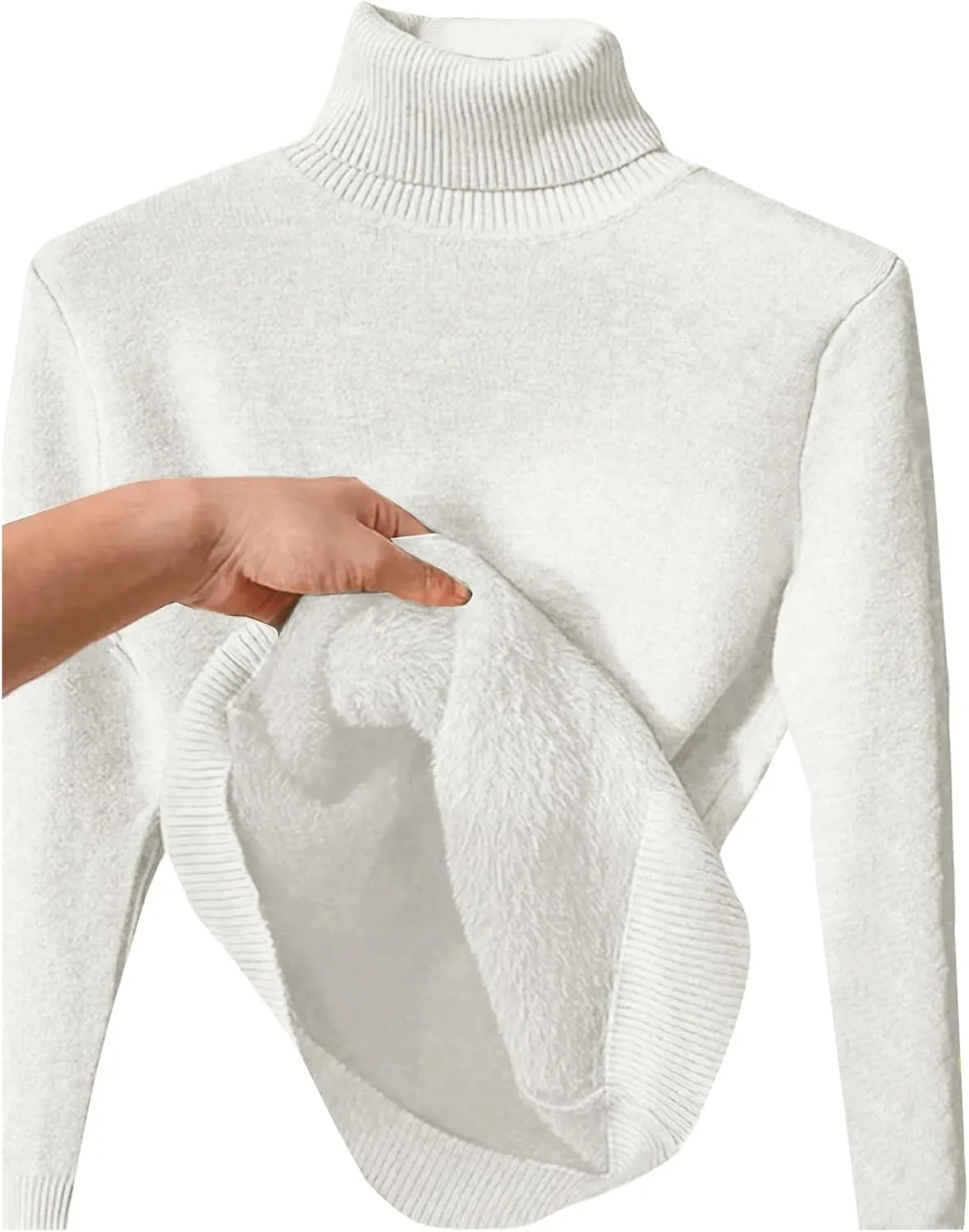 MakeMeChic Women's Long Sleeve Turtle Neck Fleece Lined Slim Fit Sweater Pullover Tops