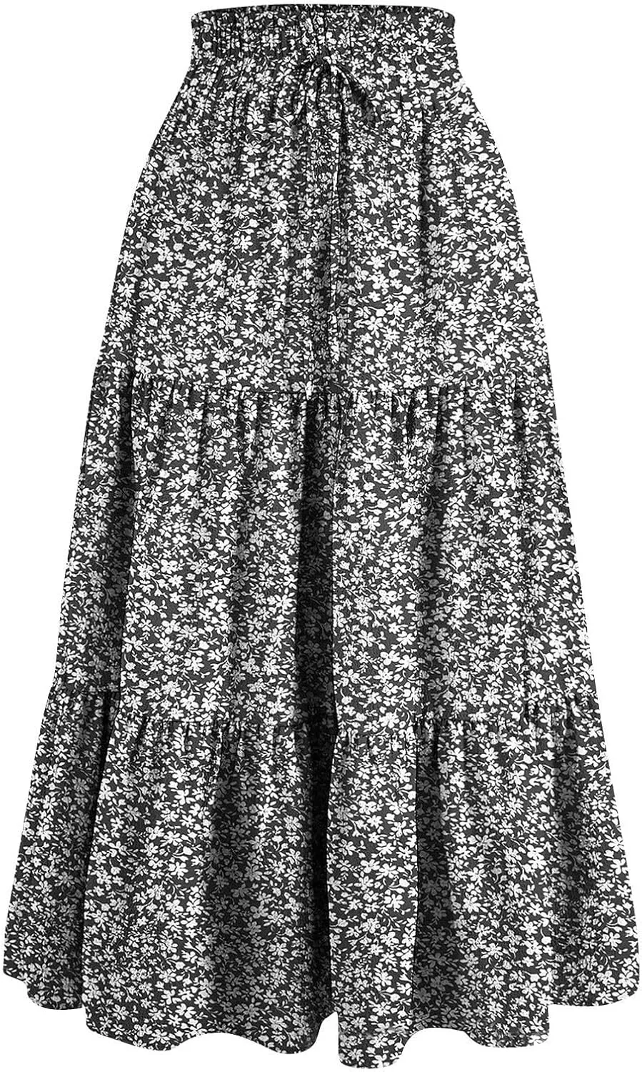 Maxi Skirts for Women Summer Maxi Skirt Elastic High Waist Flowy Pure/Boho Long Skirts 3 Tiered Ruch Skirt