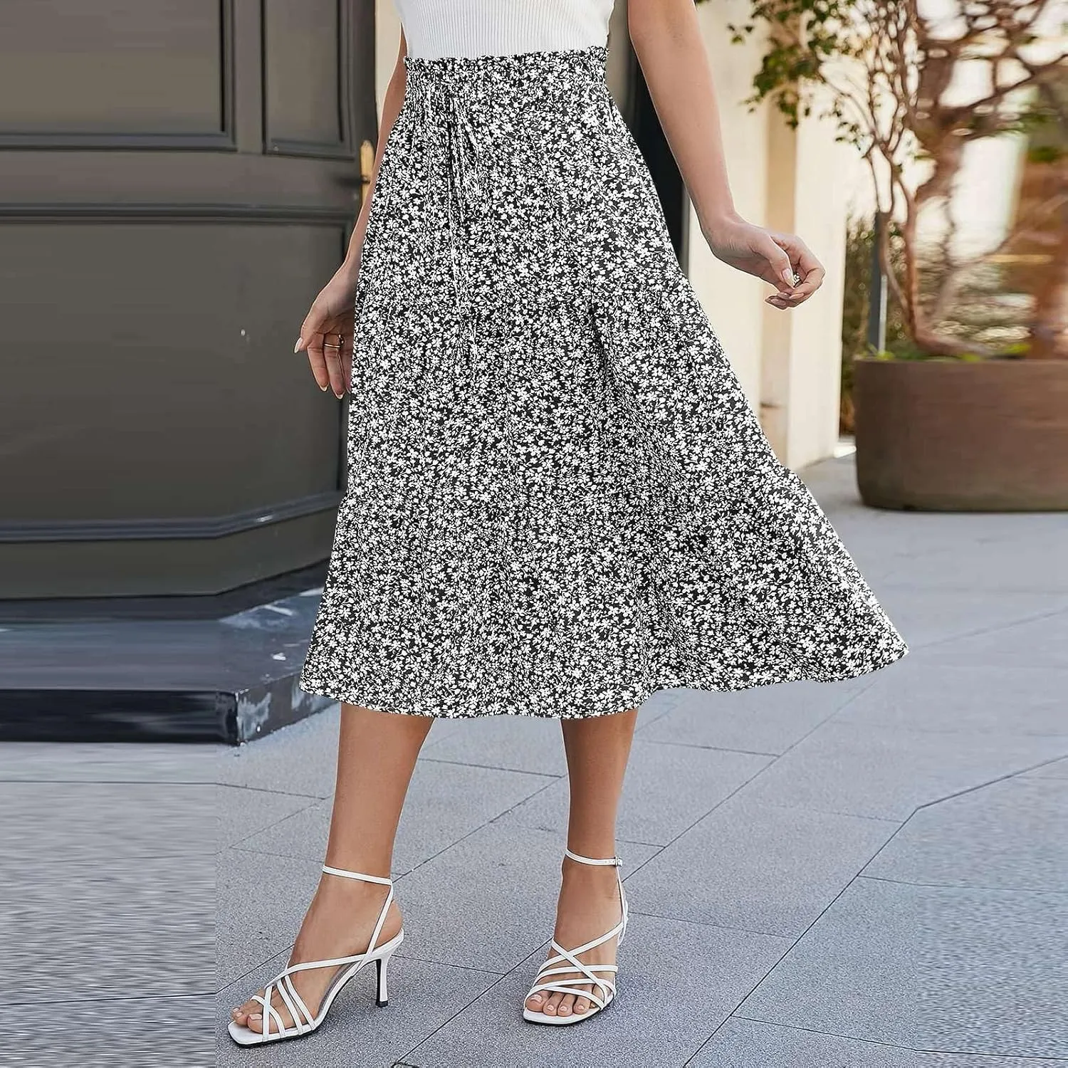 Maxi Skirts for Women Summer Maxi Skirt Elastic High Waist Flowy Pure/Boho Long Skirts 3 Tiered Ruch Skirt