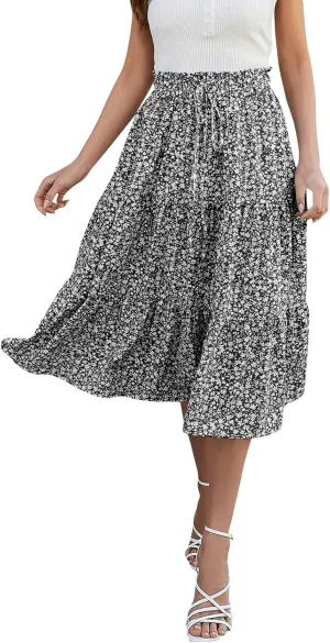 Maxi Skirts for Women Summer Maxi Skirt Elastic High Waist Flowy Pure/Boho Long Skirts 3 Tiered Ruch Skirt