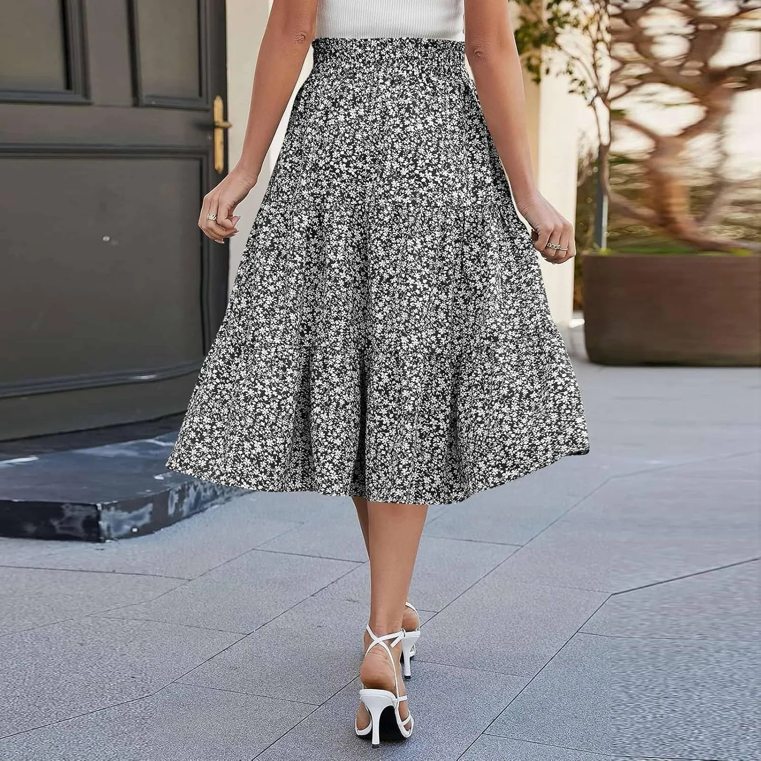 Maxi Skirts for Women Summer Maxi Skirt Elastic High Waist Flowy Pure/Boho Long Skirts 3 Tiered Ruch Skirt