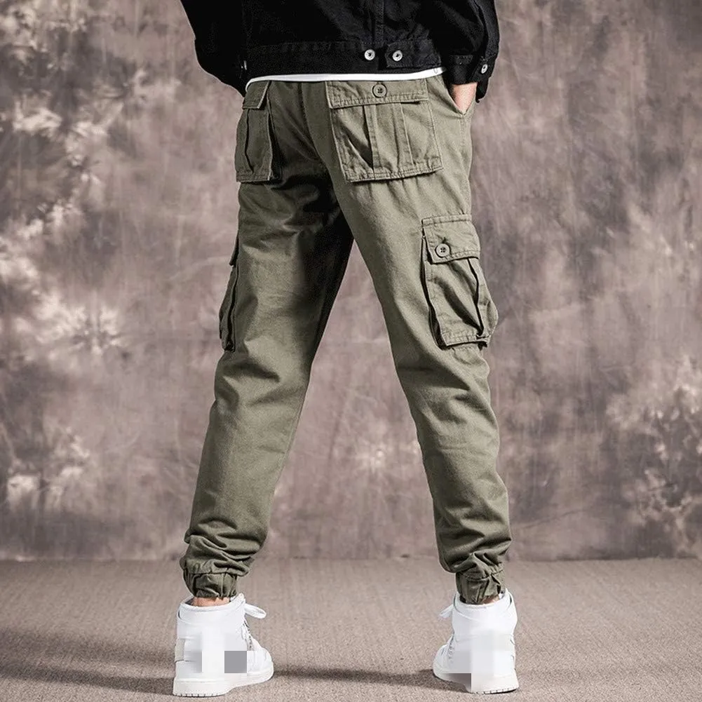 Mens Casual Cargo Jogger Elastic Waist Hip Hop Punk Cargo Pants with Multi-Pockets