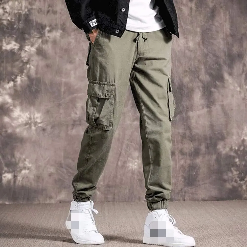 Mens Casual Cargo Jogger Elastic Waist Hip Hop Punk Cargo Pants with Multi-Pockets