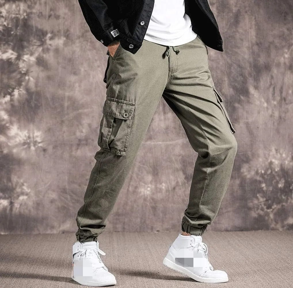 Mens Casual Cargo Jogger Elastic Waist Hip Hop Punk Cargo Pants with Multi-Pockets