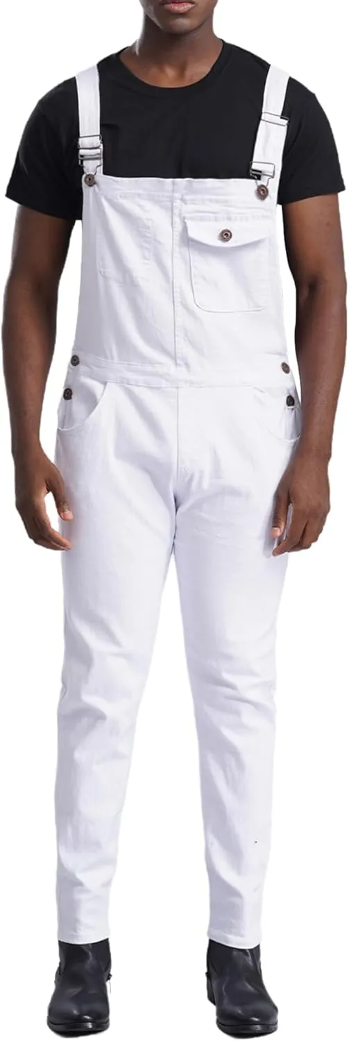 Mens Denim Bib Jumpsuit Relaxed Fit Jeans Overall Fashion Adjujstable Strap Coveralls Workwear