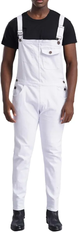 Mens Denim Bib Jumpsuit Relaxed Fit Jeans Overall Fashion Adjujstable Strap Coveralls Workwear