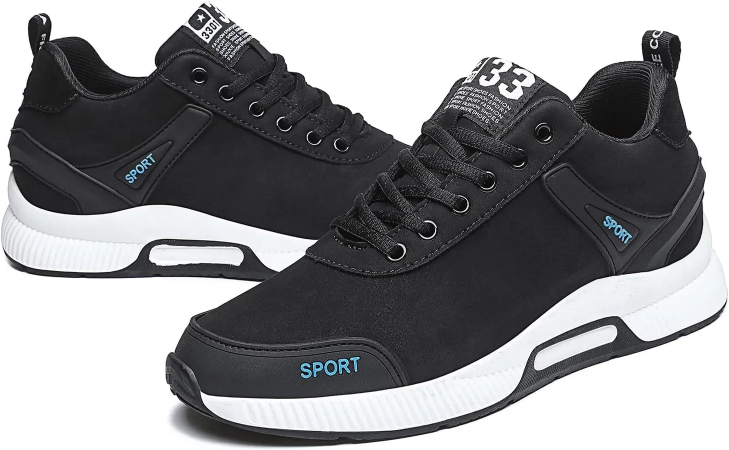 Men's Elevator Sneakers Invisible Height Increasing Leather Upper Lace up Fashion Sneakers