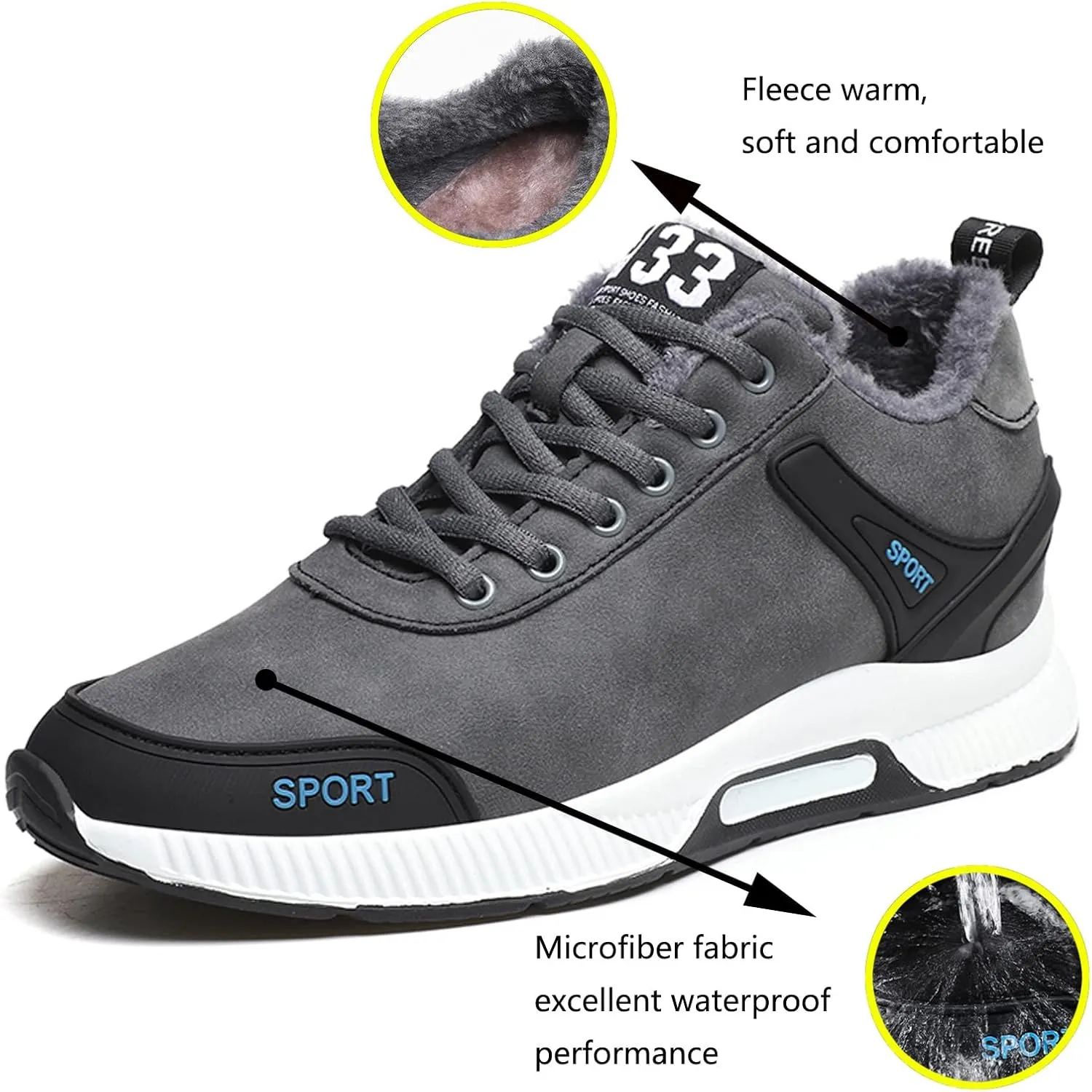 Men's Elevator Sneakers Invisible Height Increasing Leather Upper Lace up Fashion Sneakers